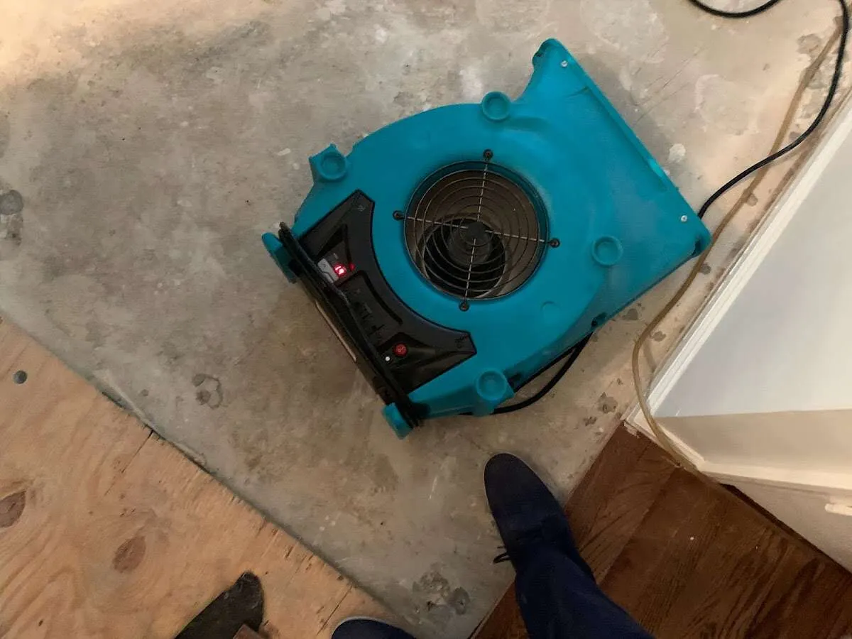 Air mover drying subfloor during Leak Detection & Repair in Camarillo